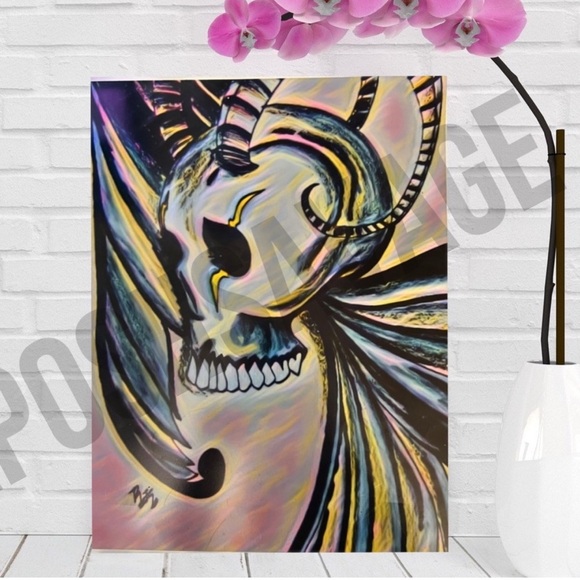 Pastel Vibes Horned Skull w/ Wings Lustre Gloss Art Print - Picture 1 of 2